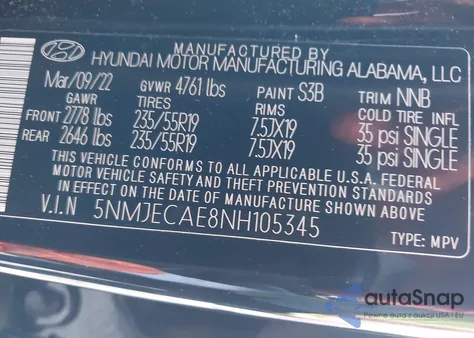 2022 Hyundai Tucson Limited from USA, damaged, VIN 5NMJECAE8NH105345